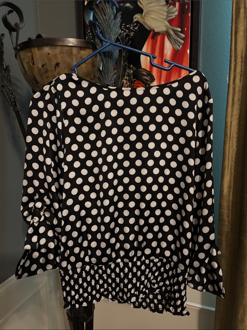 Michael Kors Black and White Polka Dot Top - M